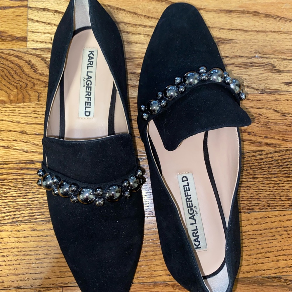 Karl Lagerfeld Loafers Size 7 Black Suede Great Condition Pointed Toe